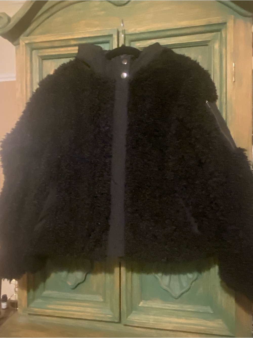 Women's Black Faux Shearling Bomber Jacket with Hood